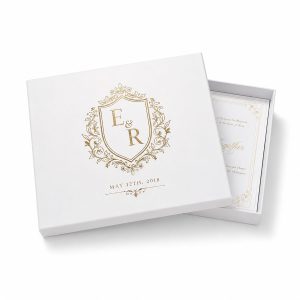 Monogram Foil Stamped Box — Luxury Wedding Invitation Packaging from Thailand