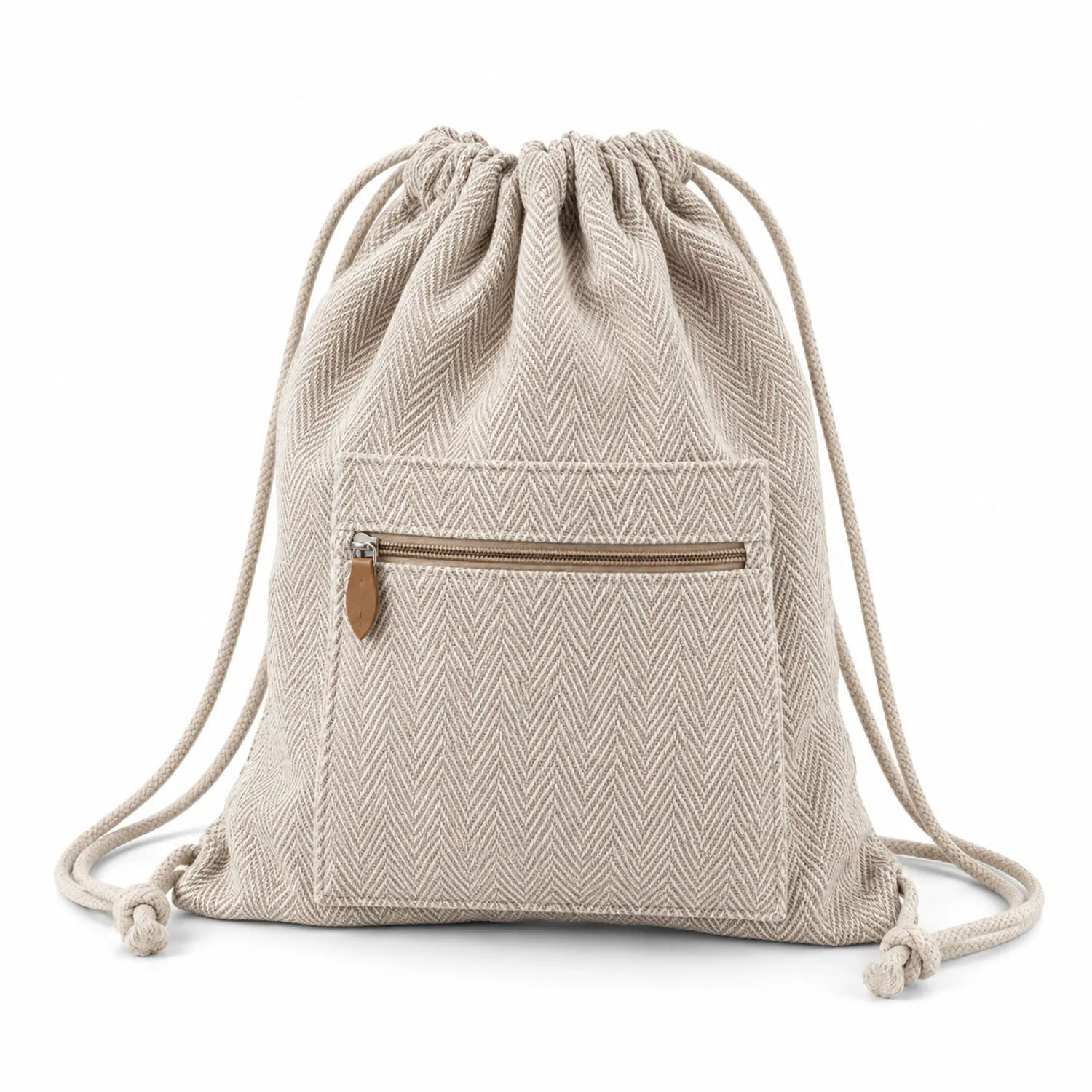 Hemp drawstring backpack with front view
