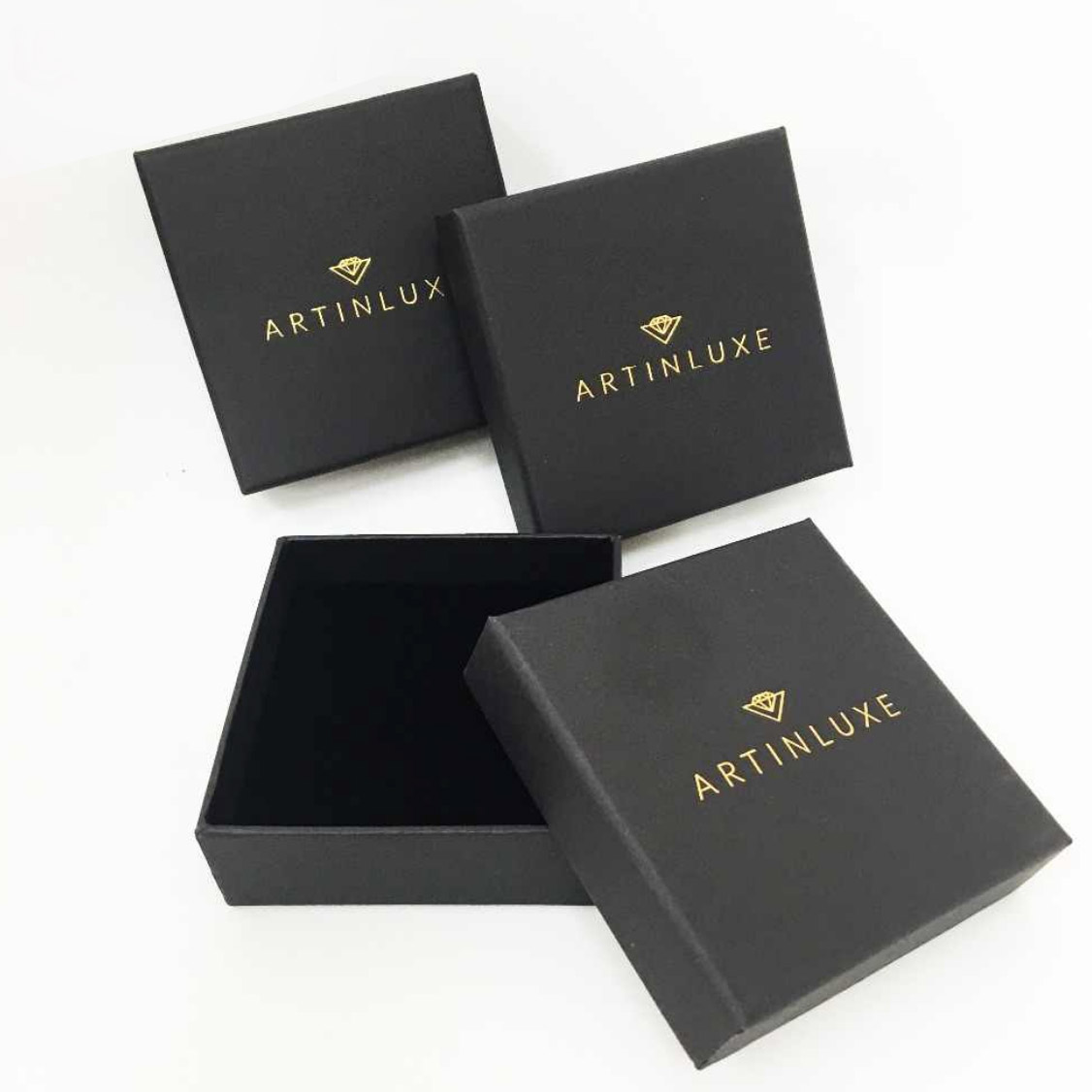 Matte Black Paper Jewelry Box With Logo Foil Stamp