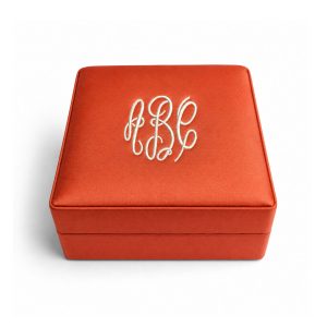 Monogram embroidery orange silk jewelry box