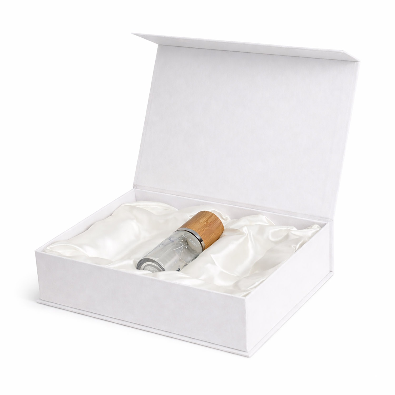 White paper magnet box with magnet closure and custom inlay