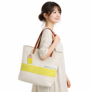 Custom printed canvas tote bag with leather strap from Thailand