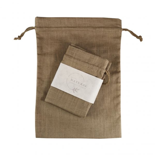 Drawstring textile bag with hemp
