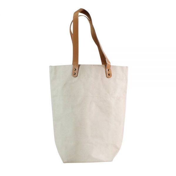 Canvas tote bag with leather handle