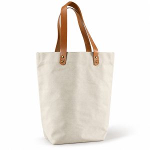 Natural cotton canvas tote bag with leather shoulder straps