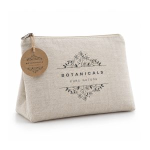 custom logo printed zippered linen cosmetic bag
