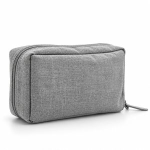 grey linen fabric cosmetic bag from Thailand
