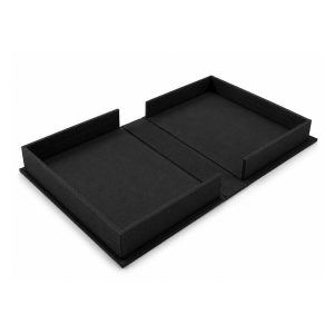 Handcrafted black linen clamshell box, made with love in Chiang Mai, Thailand