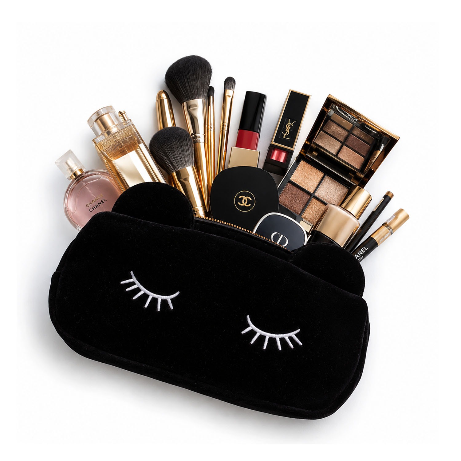 Custom Eyelash Embroidered Velvet Cosmetic Bag