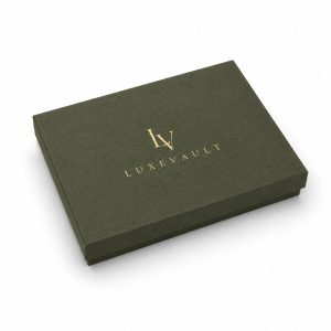 Green Linen Stationery Box — Gold Foil Stamp - Laser Cut Inlays - Custom & Wholesale