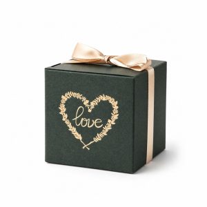 green paper favor box foil stamped love heart