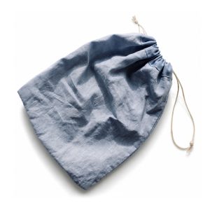 Pale blue linen drawstring bag, manufactured in Chiang Mai, Thailand