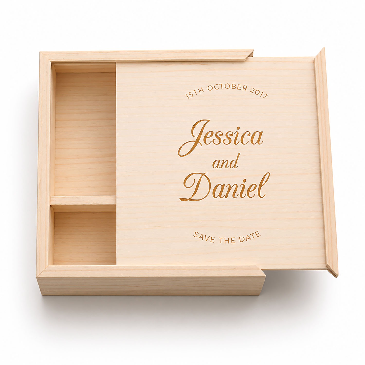 custom laser engraved pine wood sliding box