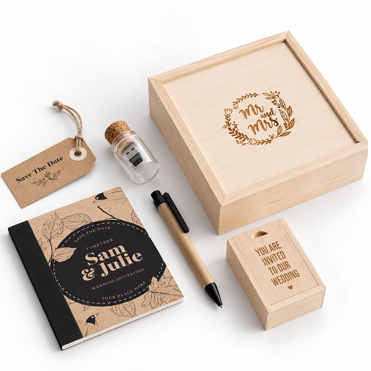 eco friendly wooden save the date box set