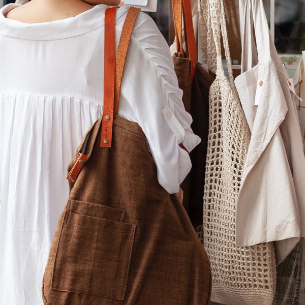 hemp shopping bag with leather handles
