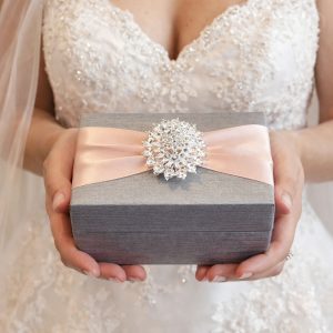 Luxury Silk Wedding Favor Boxes with Rhinestone Brooch