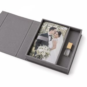 Handmade Grey Linen Fabric USB Memory Box
