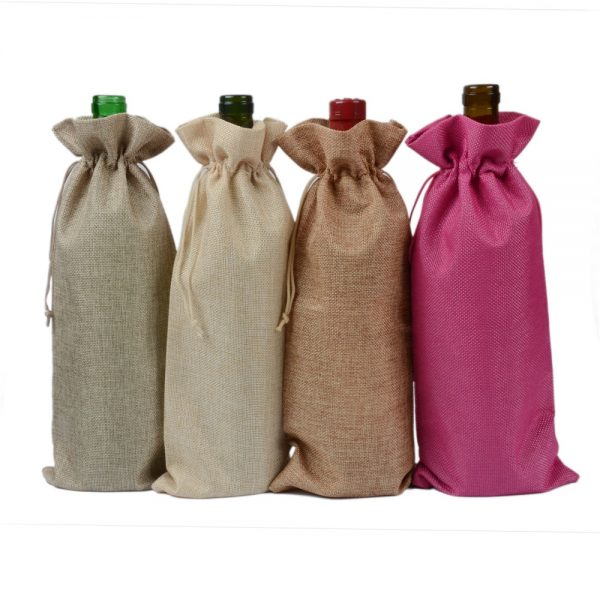 Burlap wine bottle gift bag