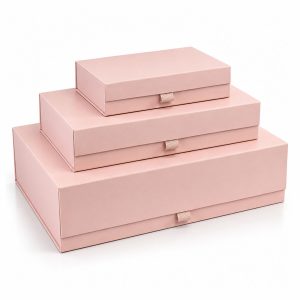 Pink Magnetic Paper Gift Box With Ribbon Pull