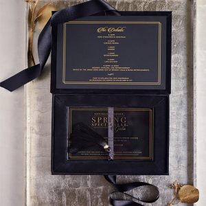 Black boxed wedding invitation