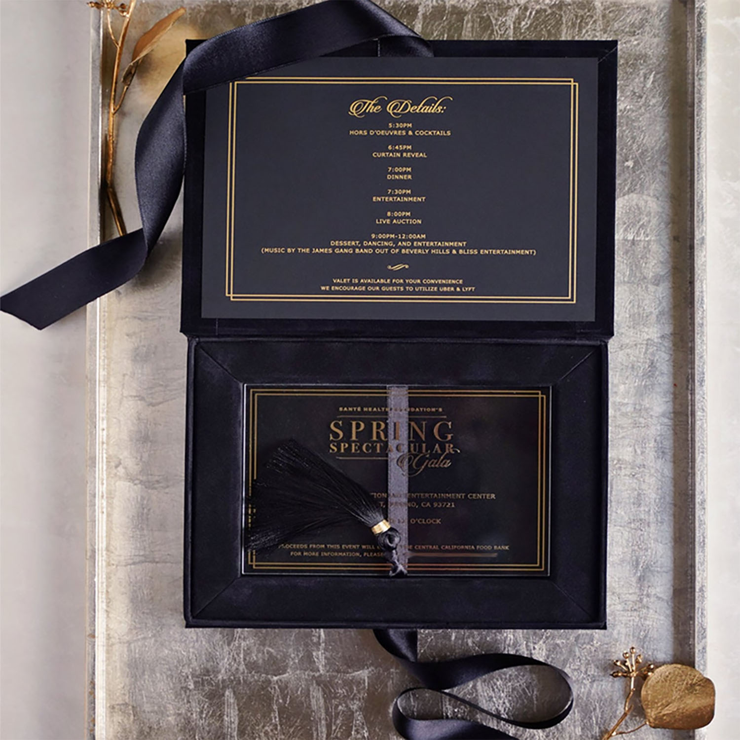 White Paper Invitation Card Box Featuring Gold Foil Stamped Custom