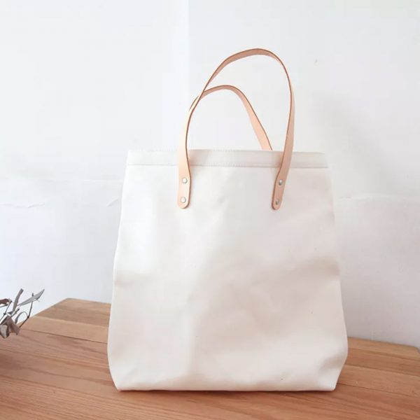 Canvas Tote Bag With Leather Straps