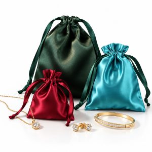 custom satin fabric drawstring bags for jewelry packaging