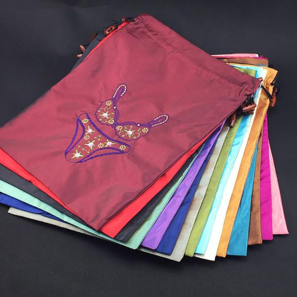 Embroidered silk lingerie bag