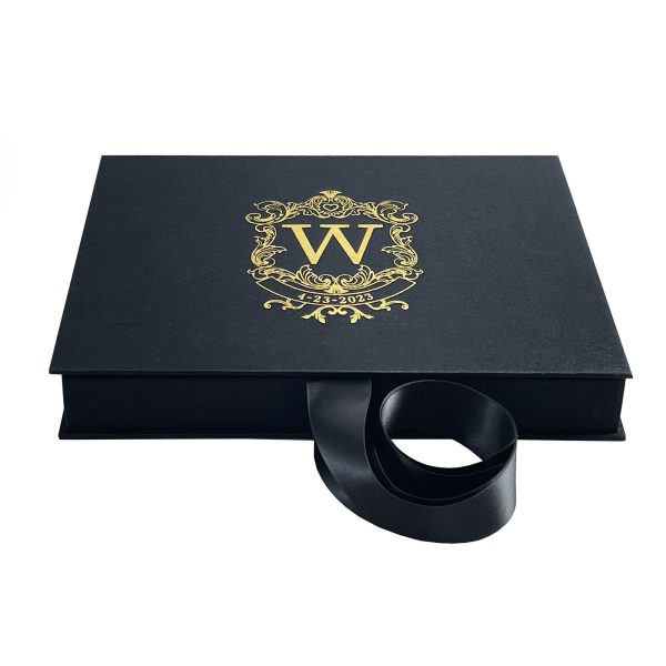 Black silk invitation box with monogram