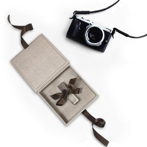 Small square shaped linen photo storage box