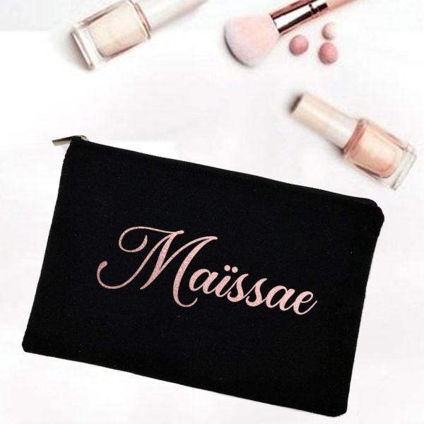 Cosmetic bag for bridesmaid gift with name printed on them