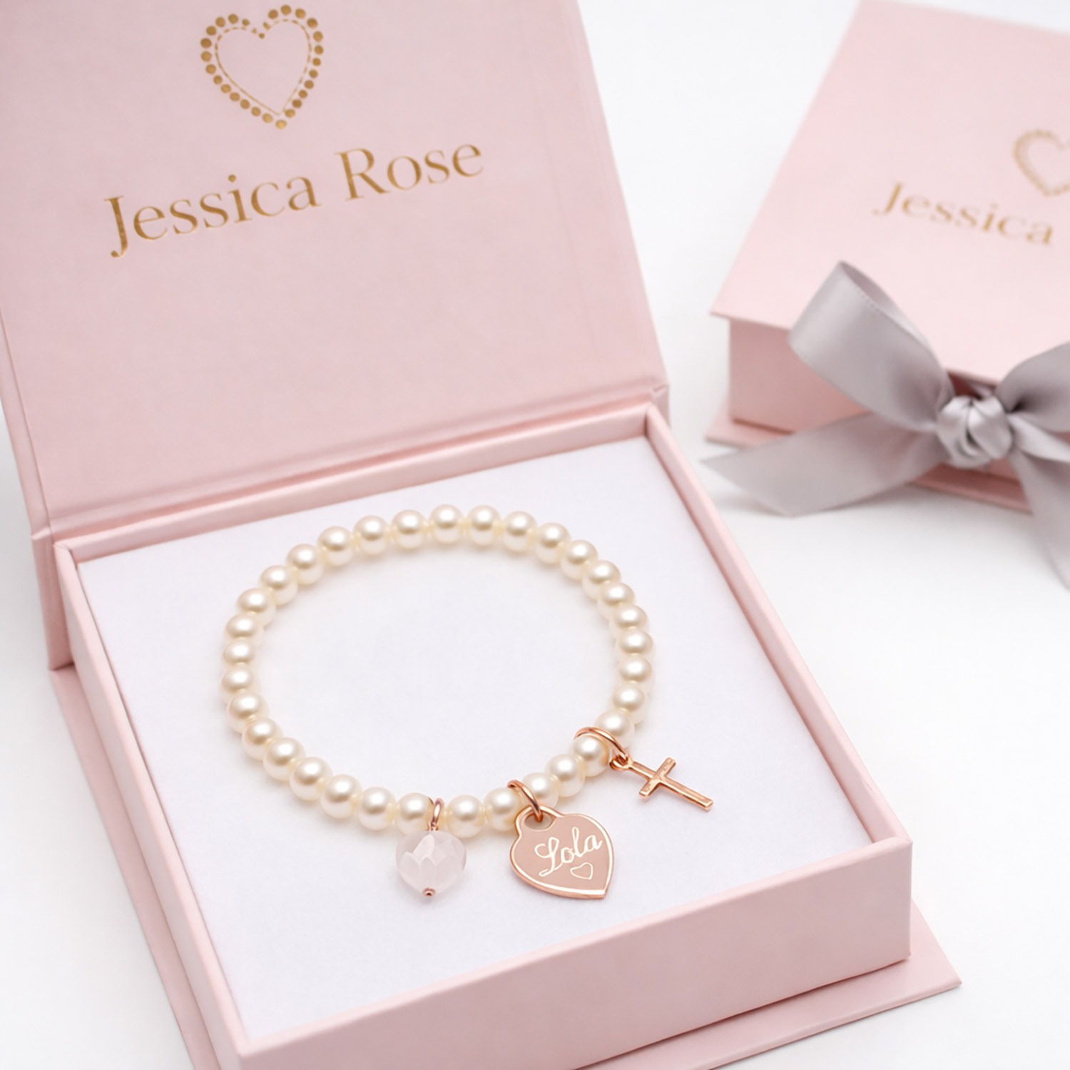 Close-up picture of jewelry box in pink with custom logo from Thailand