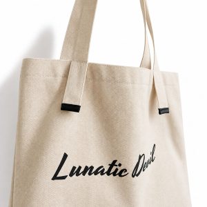 Close up view custom printing on canvas tote bag