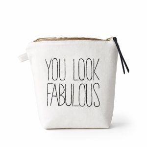 Custom embroidered bleached canvas cosmetic bag