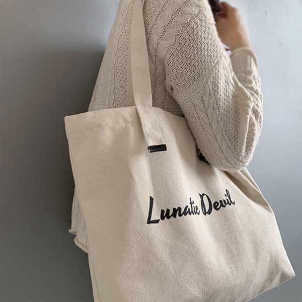 Example of our canvas bag with black text print