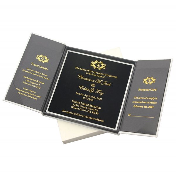 Custom foil stamped boxed wedding invitation