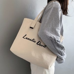 Large shoulder bag with canvas fabric
