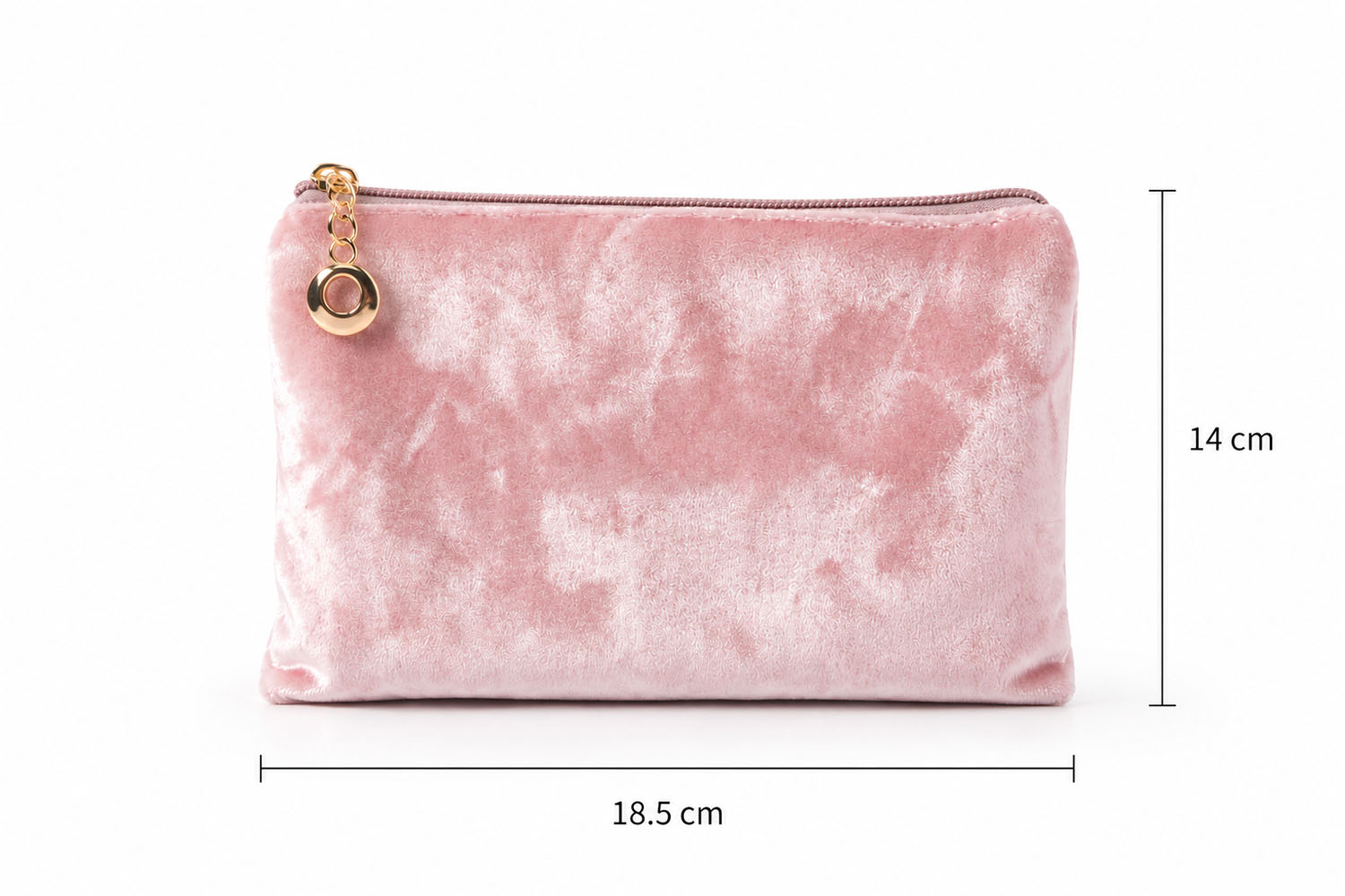 Measurements pink velvet cosmetic bag