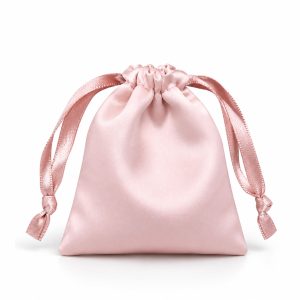 plain blush pink silk drawstring bag with satin drawstring closure