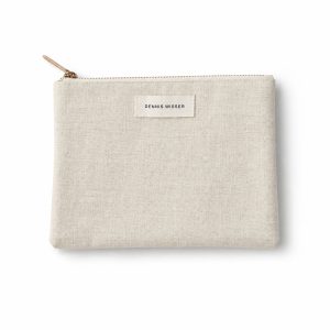 Quality linen cosmetic bag with logo badge