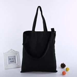 Black canvas bag with adjustable shoulder straps