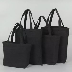 Black cotton canvas tote bag