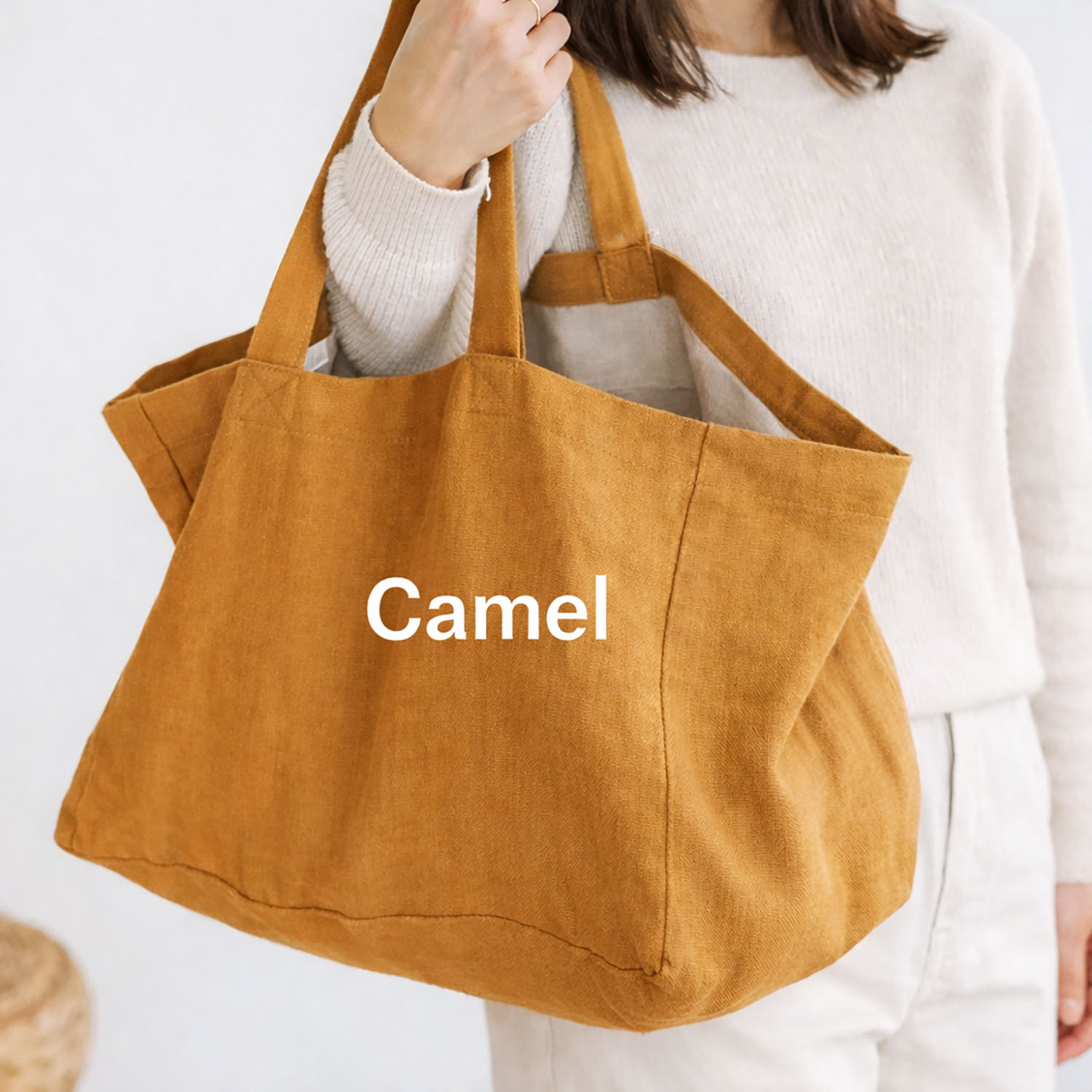 Linen tote bag in camel