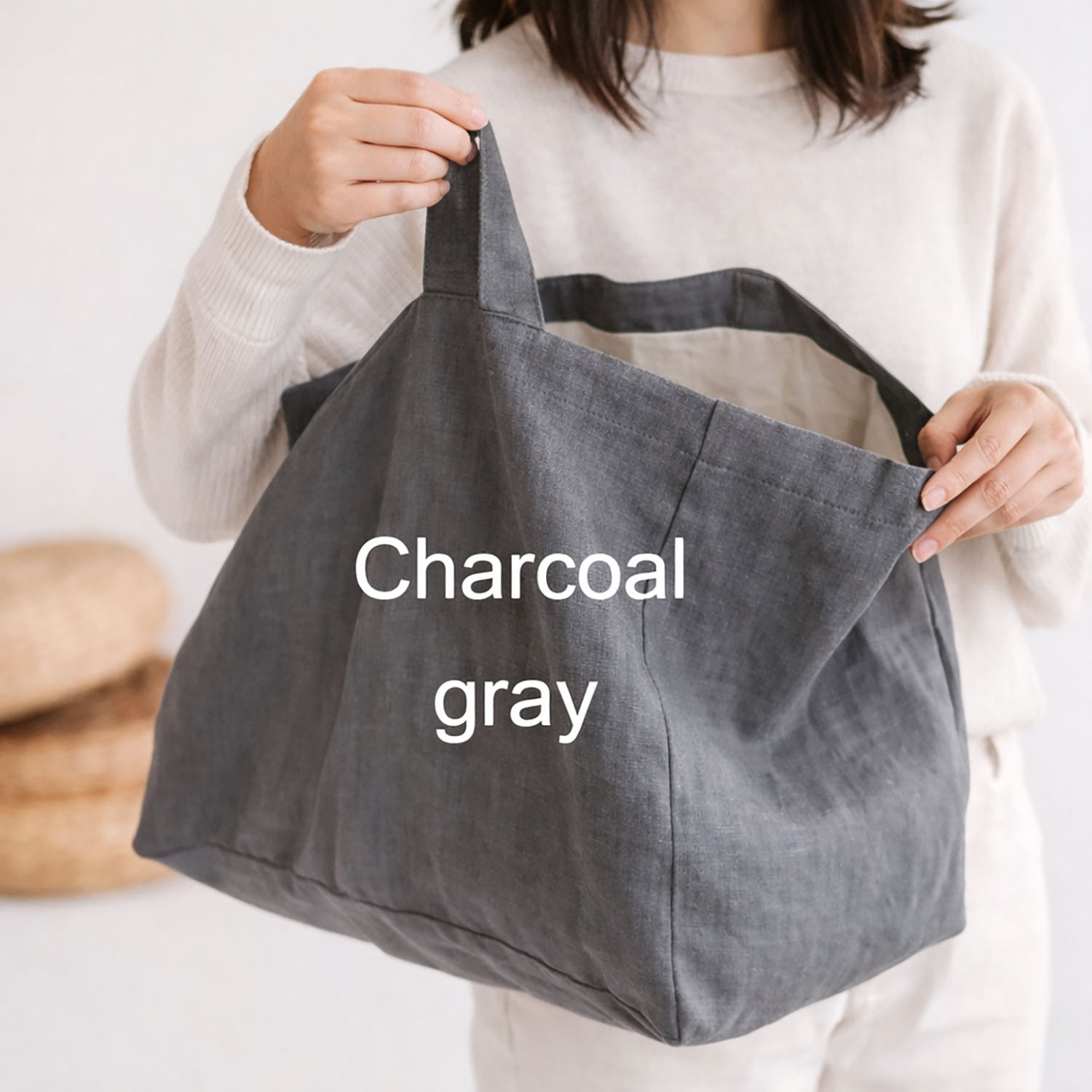 Linen tote bag in charcoal