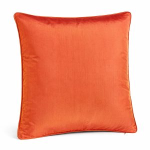 Front view orange 100% Thai silk cushion from Thailand