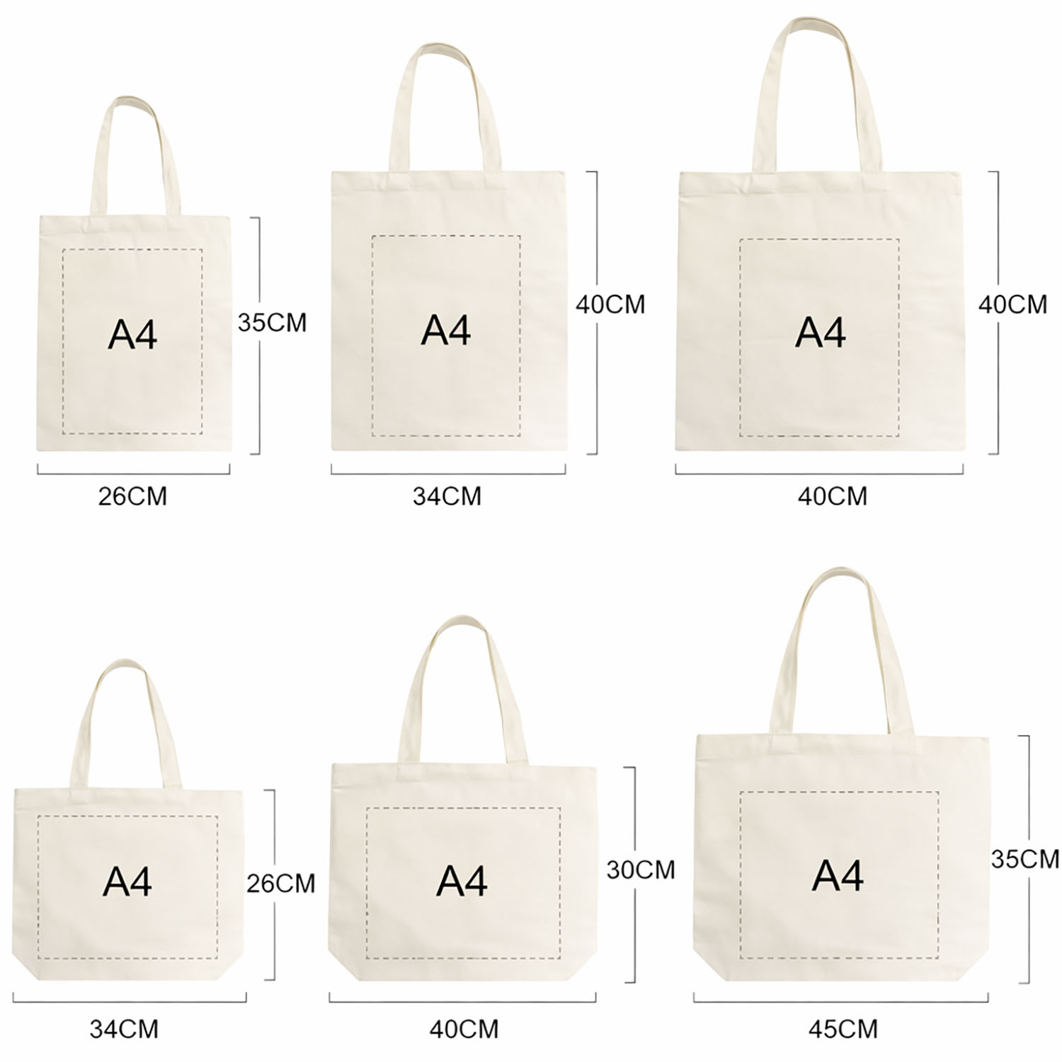 Most commonly used tote bag sizes