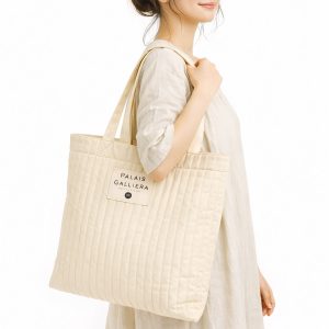 Cream color quilted cotton tote bag with custom logo