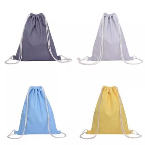 Solid color drawstring cotton backpacks