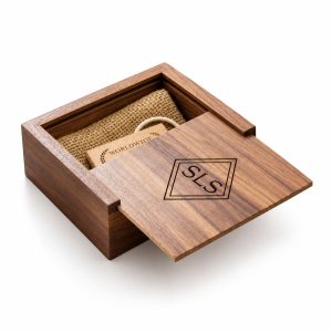 Custom Logo Engraved Teak Wood Sliding Box