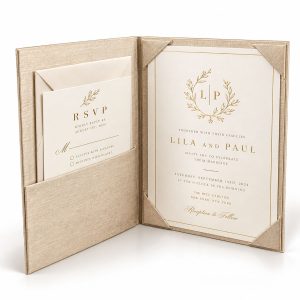 Custom Book Fold Champagne Silk Wedding Invitation Folio